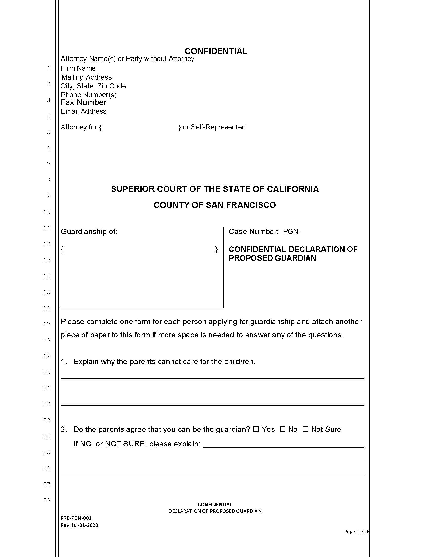 Declaration Of Proposed Guardian {PRB-PGN-001} | Pdf Fpdf Docx | California