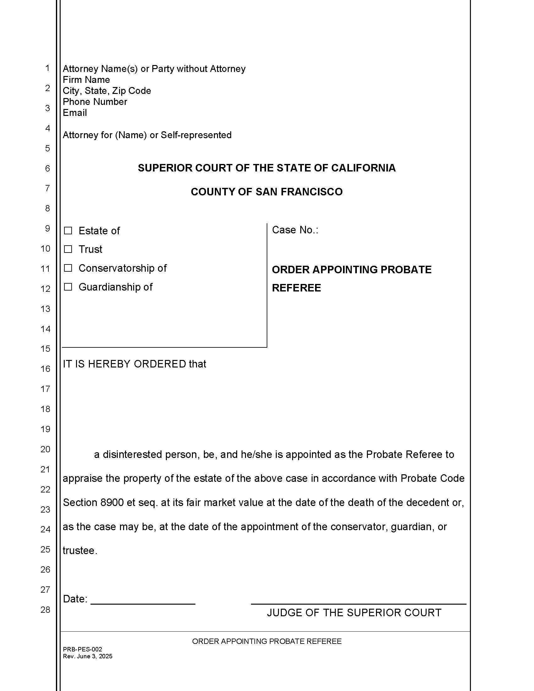 Order Appointing Referee {PRB-PES-002} | Pdf Fpdf Doc Docx | California