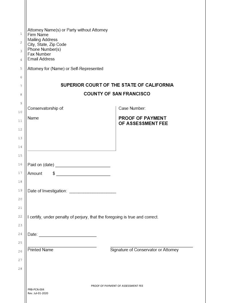 Proof Of Payment Of Assessment {PRB-PCN-004} | Pdf Fpdf Doc Docx | California