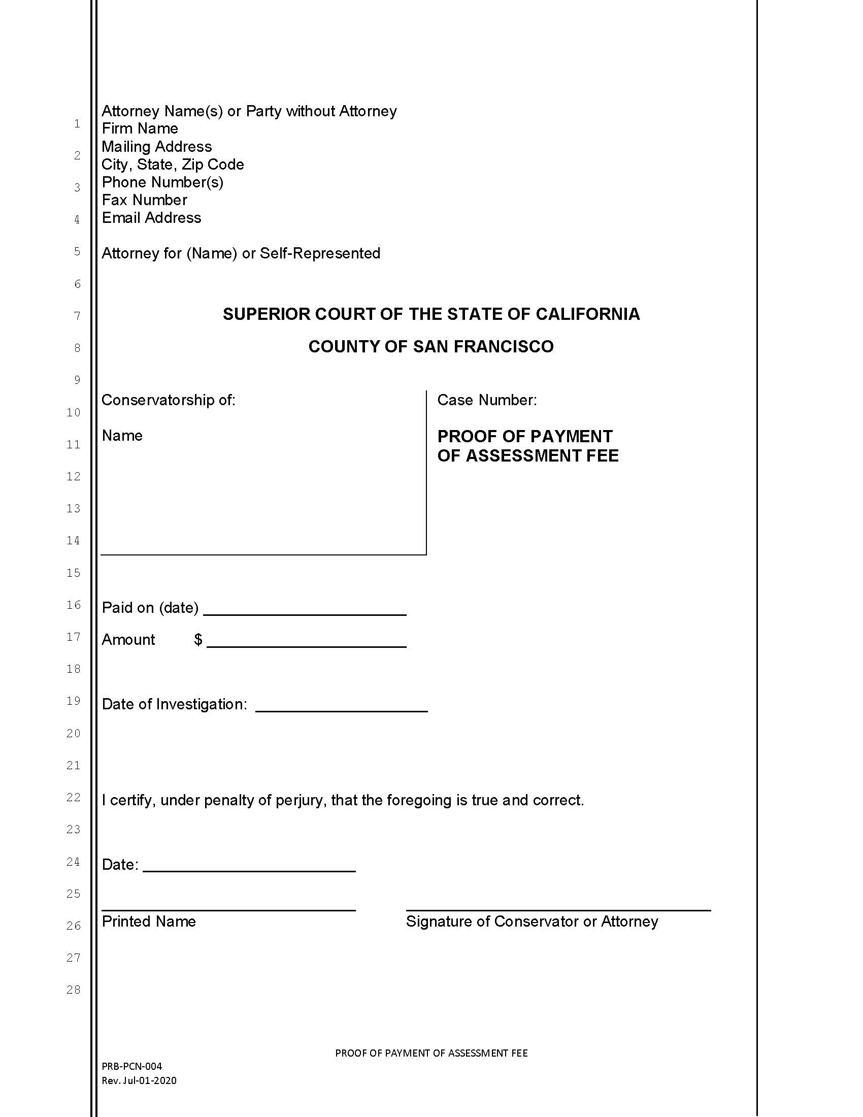 Proof Of Payment Of Assessment {PRB-PCN-004} | Pdf Fpdf Doc Docx | California
