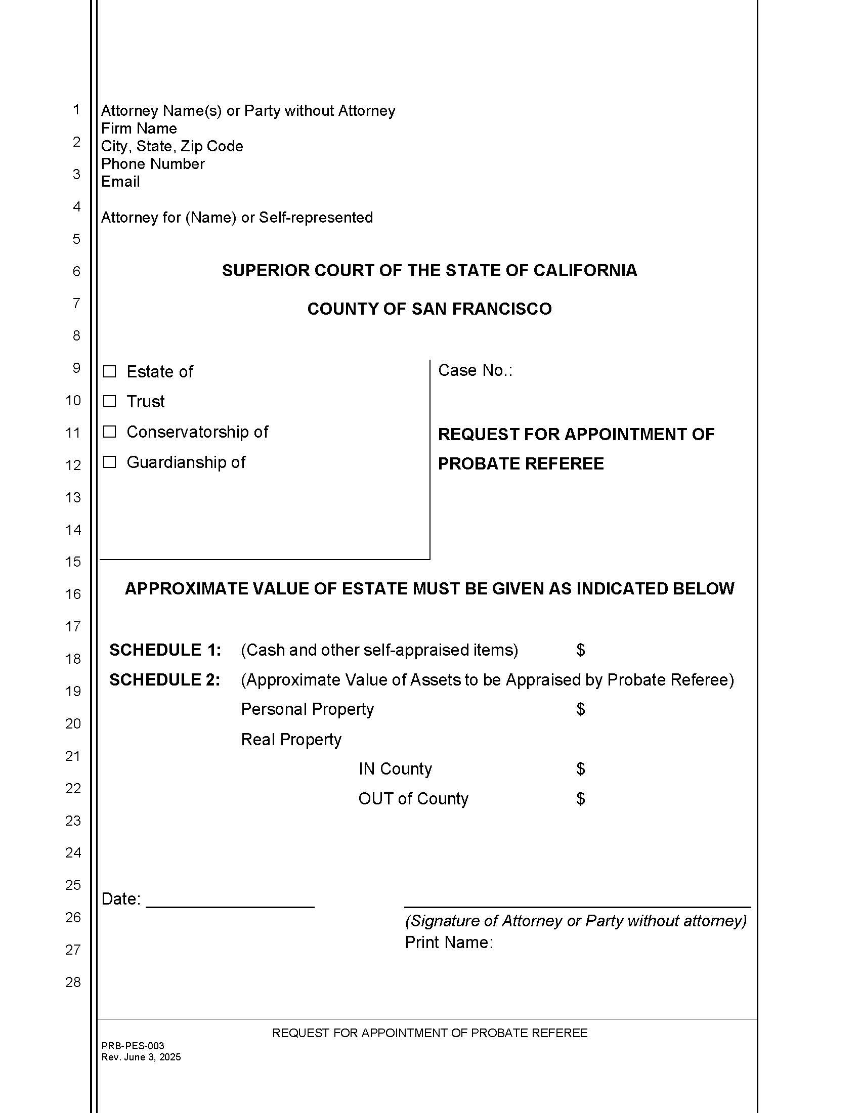 Request For Appointment Of Probate Referee {PRB-PES-003} | Pdf Fpdf Doc Docx | California