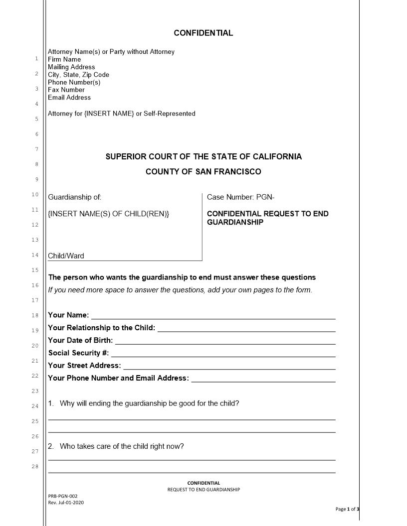 Request To End Guardianship {PRB-PGN-002} | Pdf Fpdf Docx | California