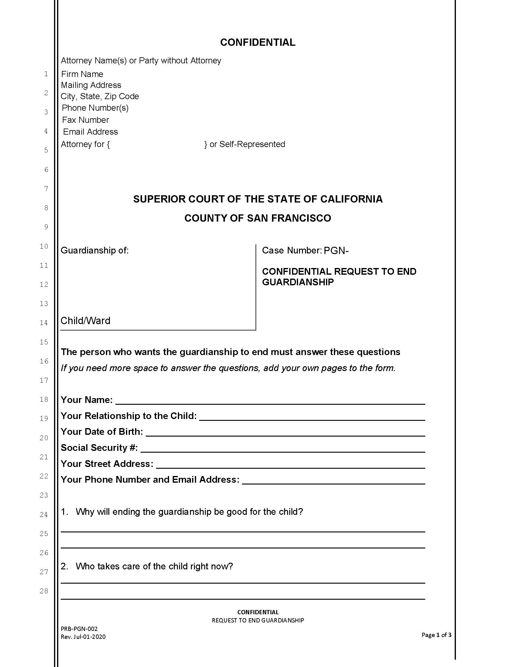 Request To End Guardianship {PRB-PGN-002} | Pdf Fpdf Docx | California