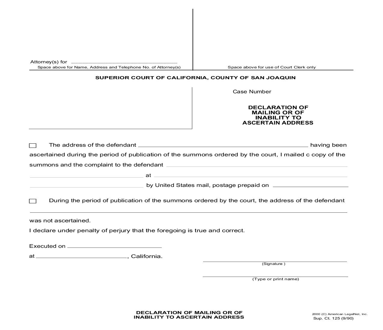 Declaration Of Mailing Or Of Inability To Ascertain Address {125} | Pdf Fpdf Doc Docx | California