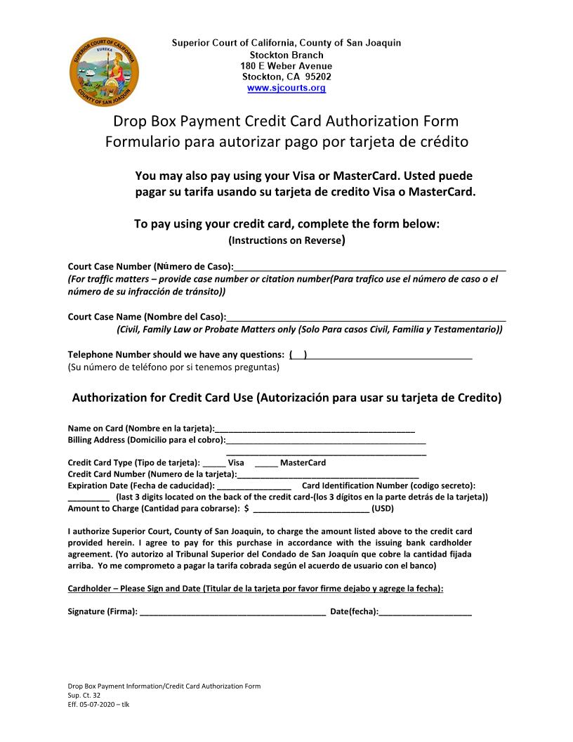 Drop Box Payment Forms (English-Spanish) {Sup. Ct. 32} | Pdf Fpdf Docx | California