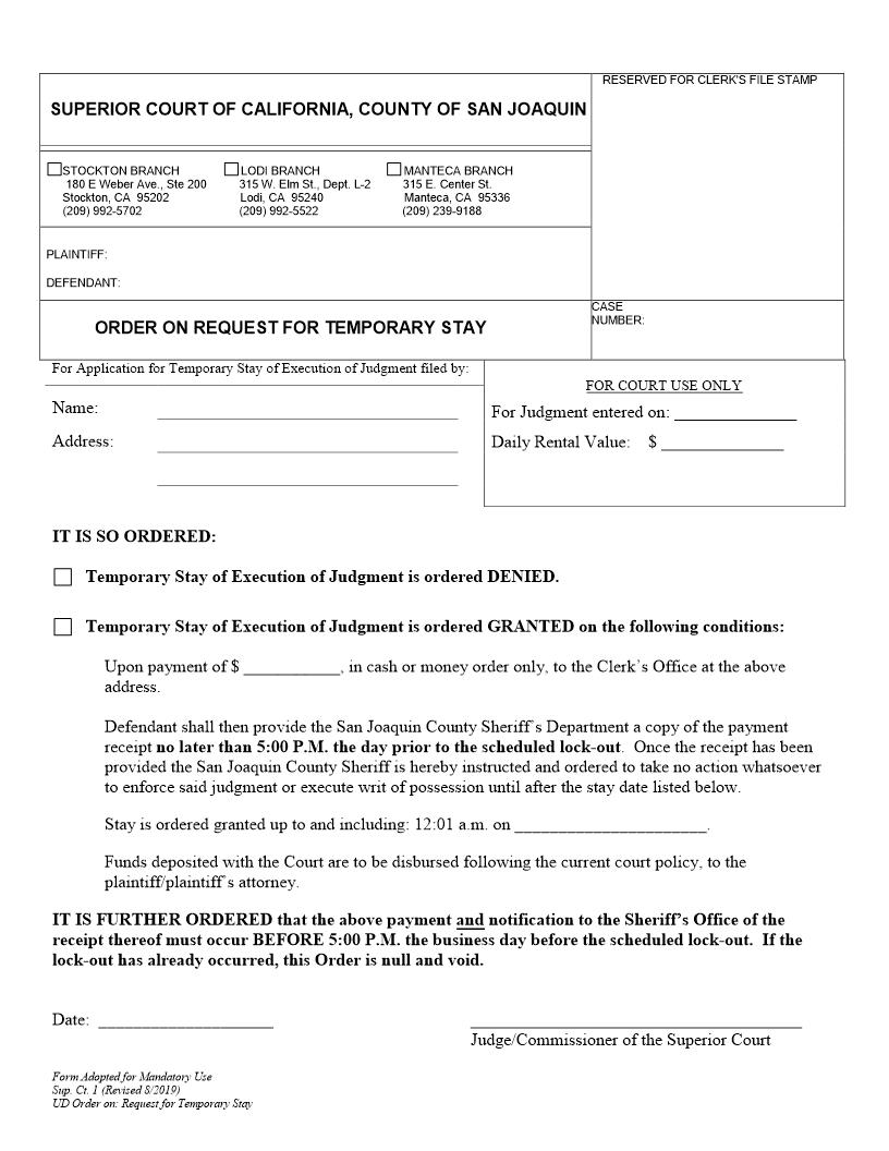 Order On Request For Temporary Stay {Sup. Ct. 1} | Pdf Fpdf Docx | California