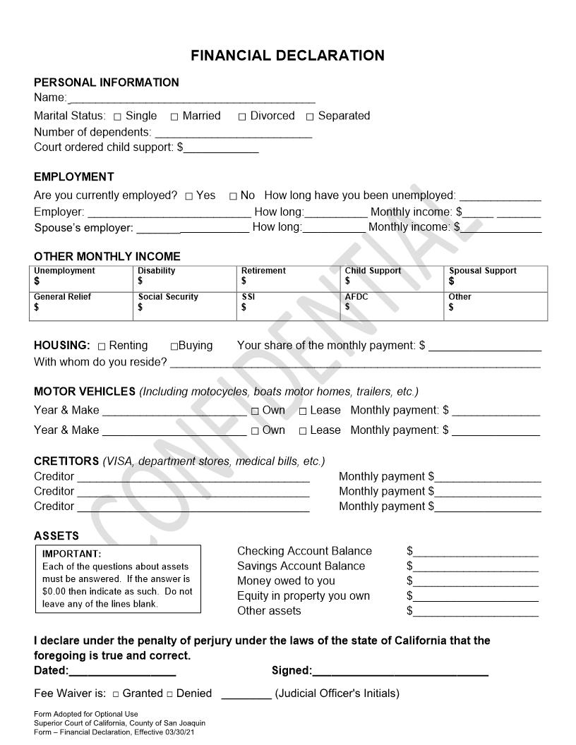 Financial Declaration | Pdf Fpdf Docx | California