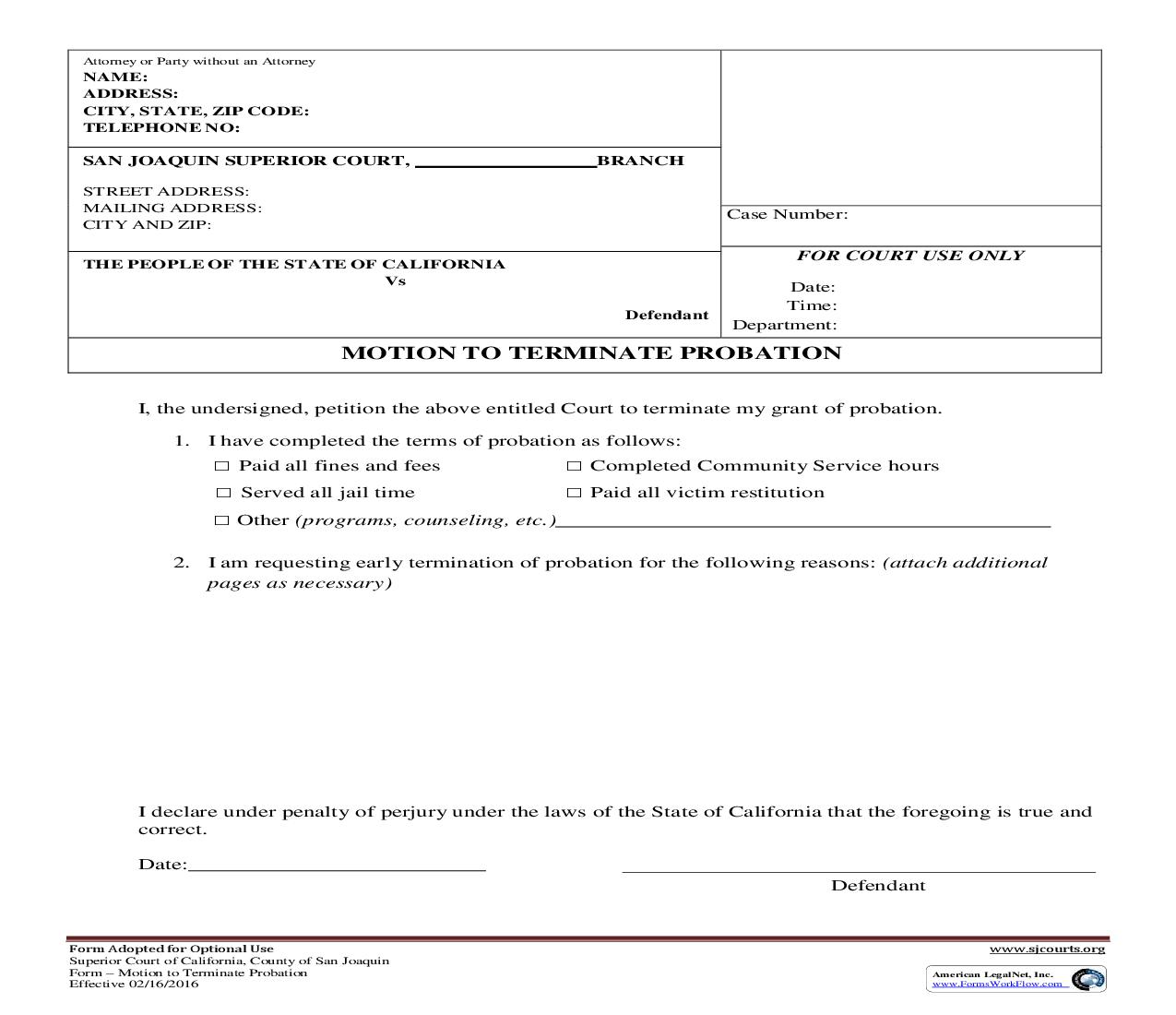 Motion To Terminate Probation | Pdf Fpdf Doc Docx | California