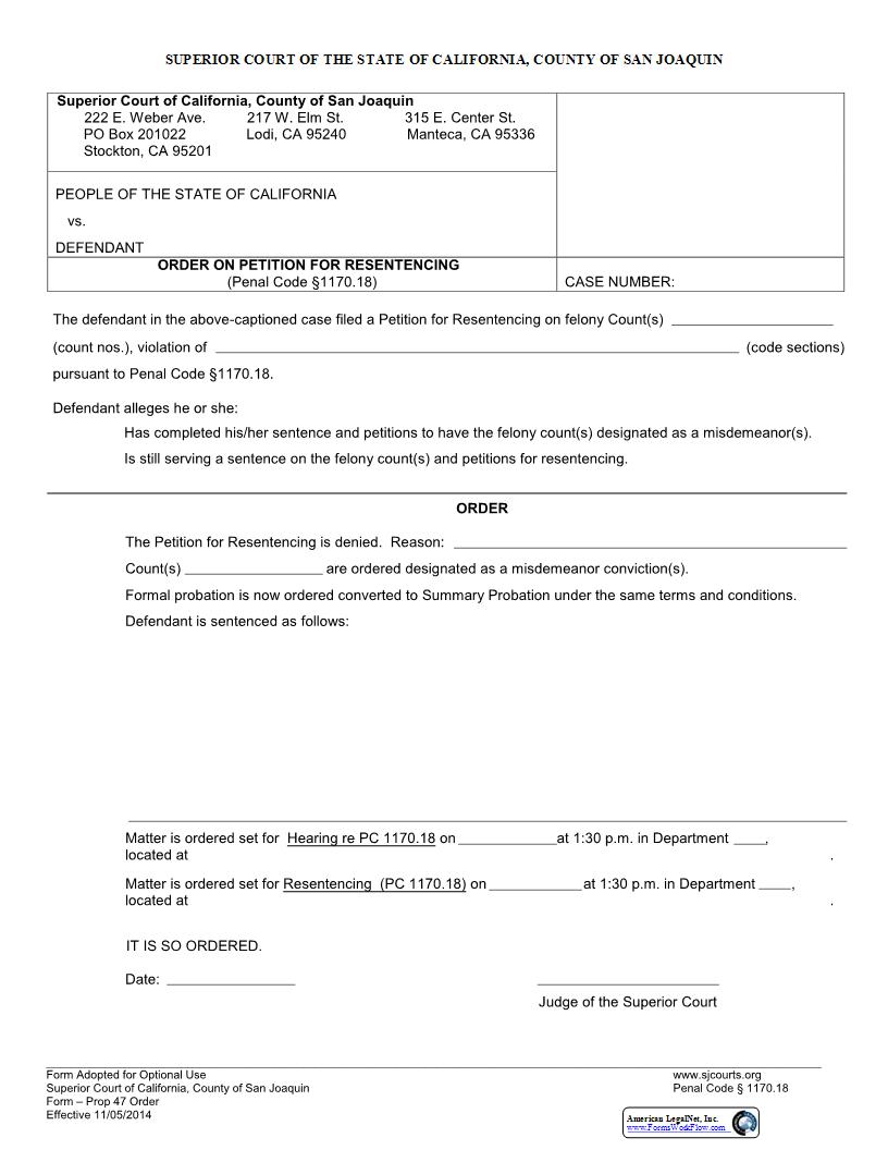 Order On Petition For Resentencing {Prop47-Order} | Pdf Fpdf Docx | California