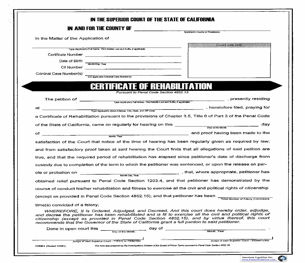 Packet For Certificate For Rehabilitation Or Pardon (Certificate Of Rehabilitation) {3} | Pdf Fpdf Doc Docx | California