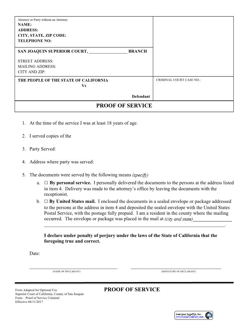 Proof Of Service (Criminal) | Pdf Fpdf Docx | California