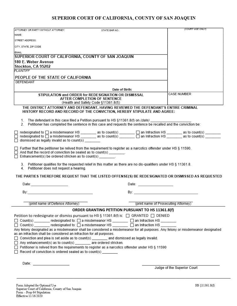 Prop 64 Stipulation And Order (PC 11361.8(f)) | Pdf Fpdf Docx | California