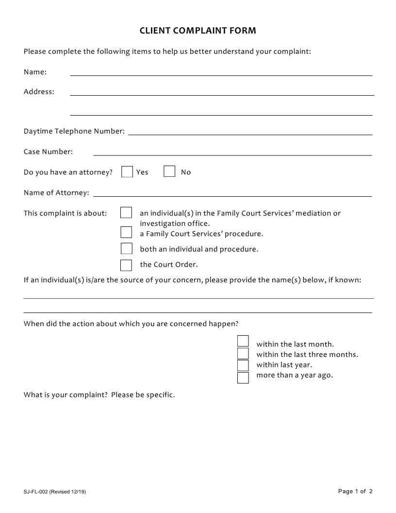 Client Complaint Form | Pdf Fpdf Docx | California