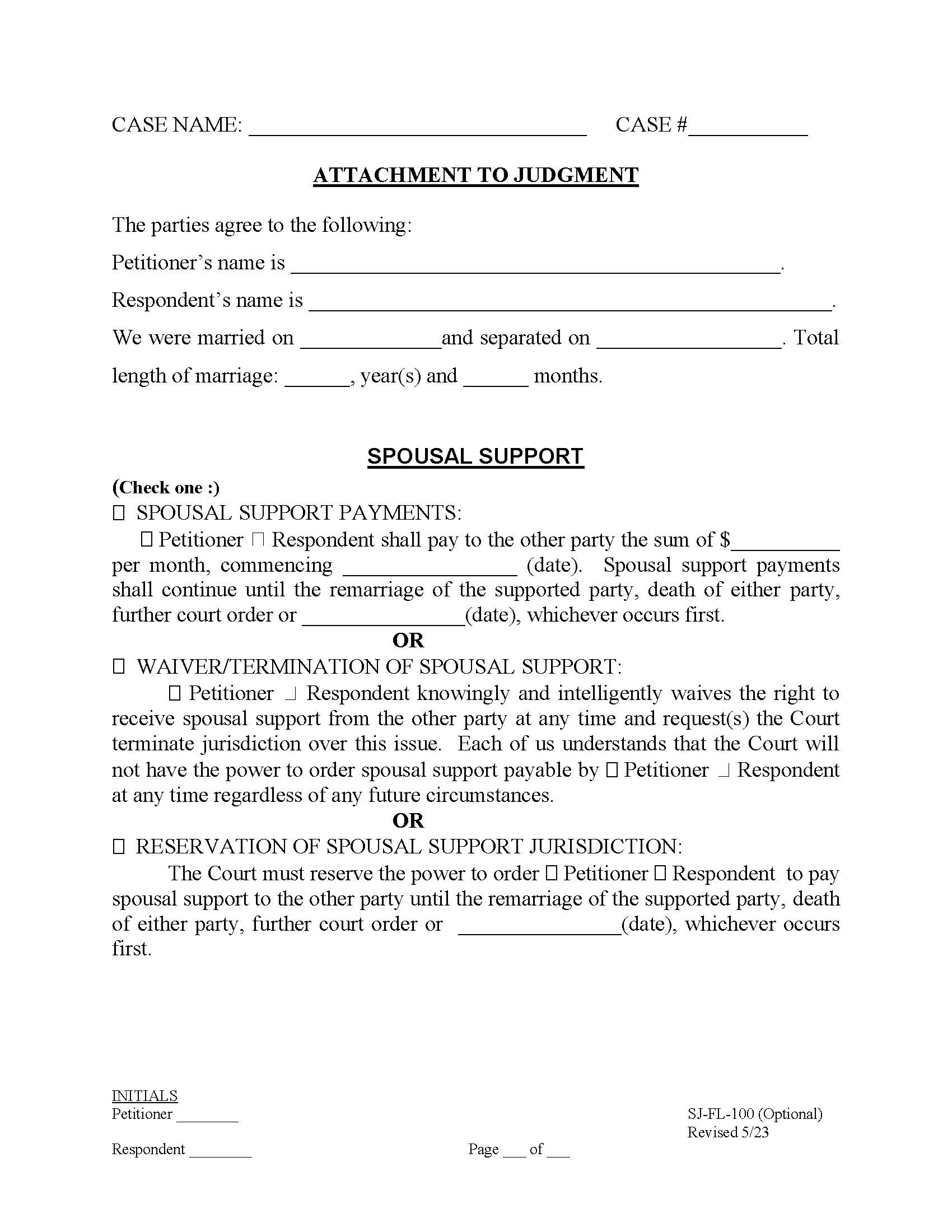 Marital Settlement Agreement (Children) {SJ-FL-100} | Pdf Fpdf Docx | California