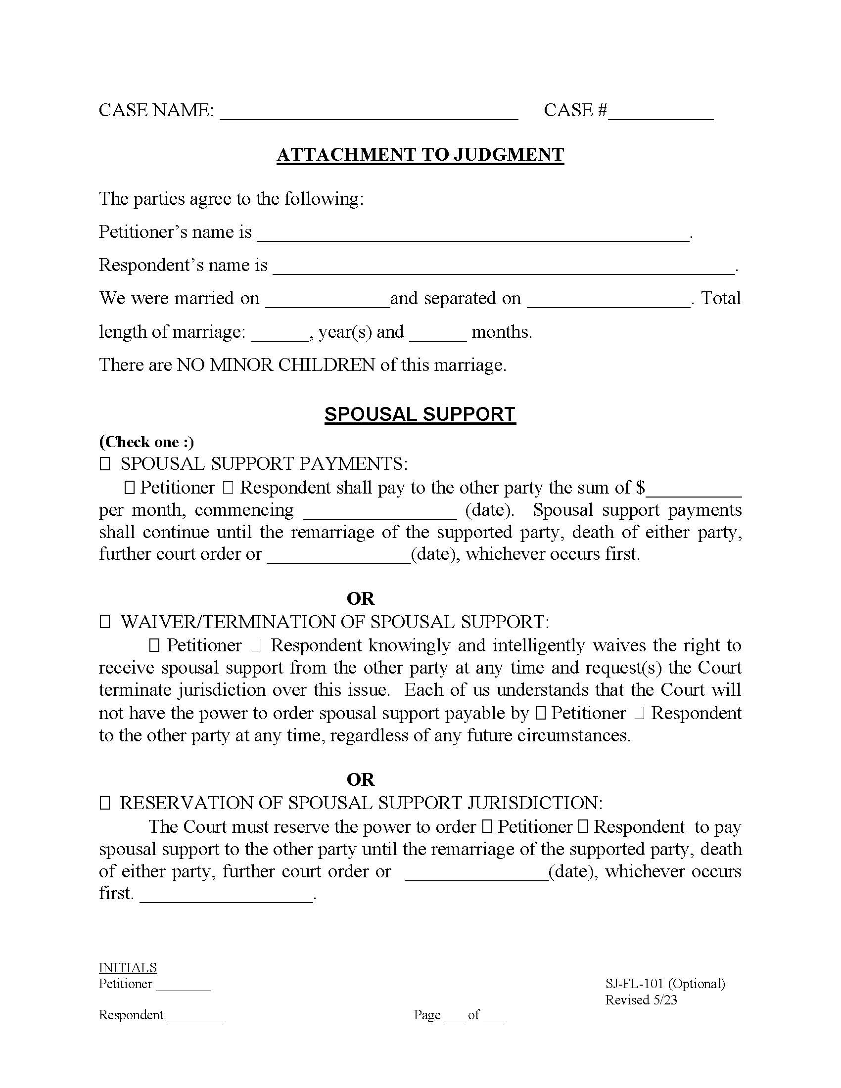 Marital Settlement Agreement (No Children) {SJ-FL-101} | Pdf Fpdf Docx | California