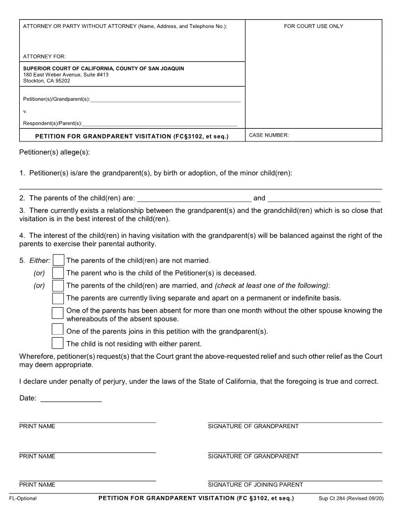Petition For Grandparent Visitation (FC 3102 ET Seq) {Sup. Ct. 284} | Pdf Fpdf Docx | California