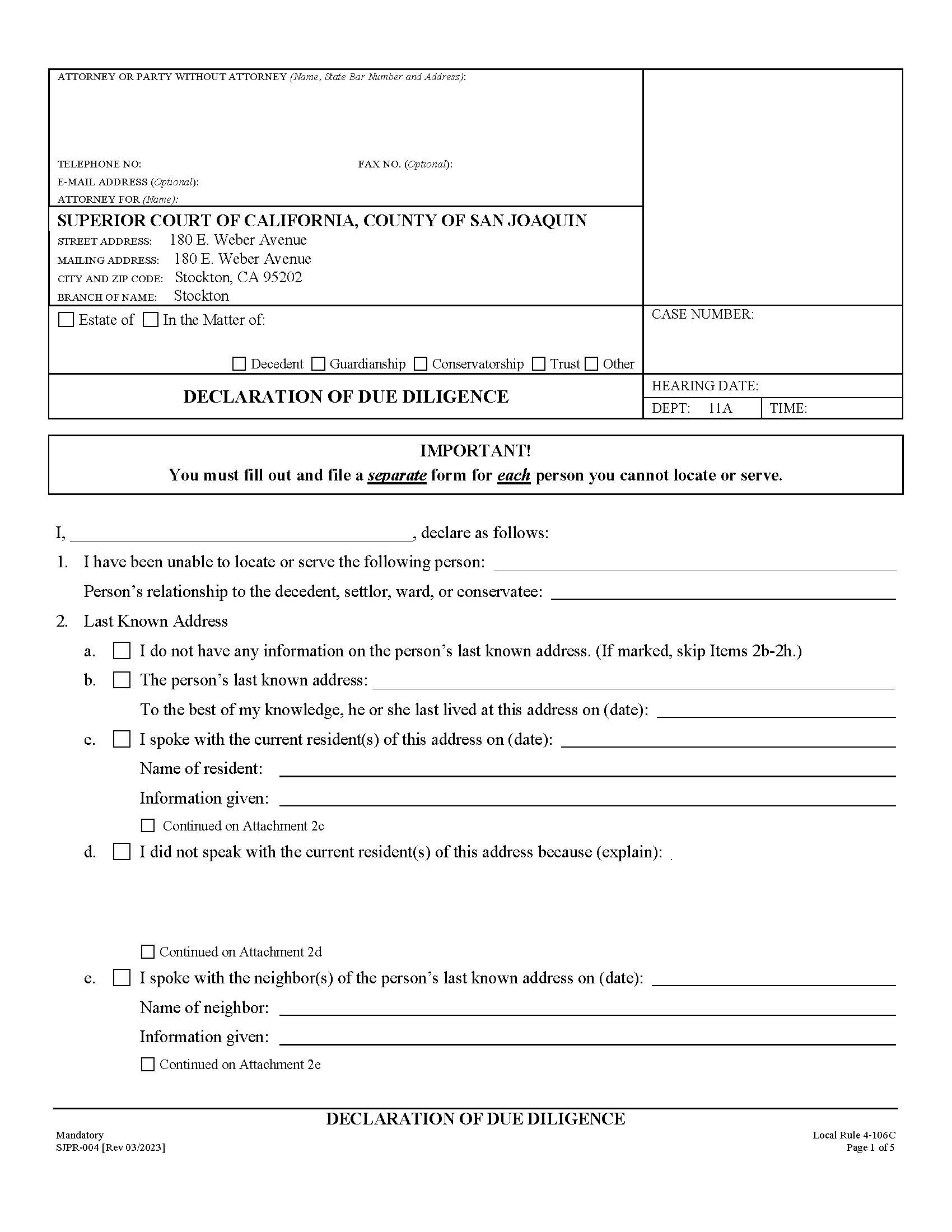 Declaration Of Due Diligence {SJPR-004} | Pdf Fpdf Docx | California