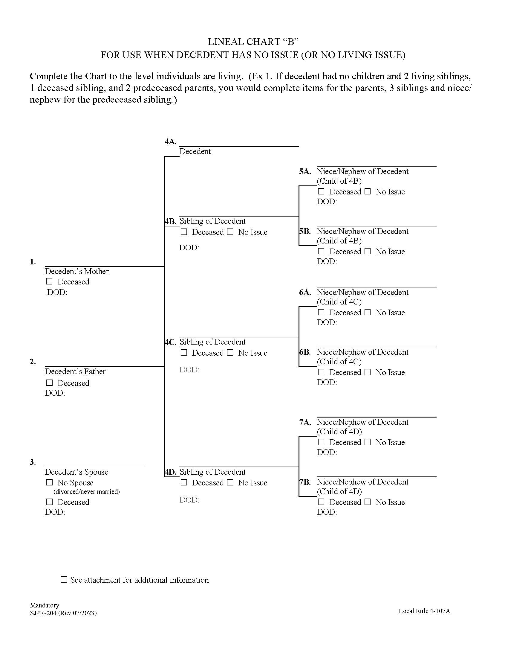 Lineal Chart B-Decedent Has No Issue {SJPR-204} | Pdf Fpdf Docx | California