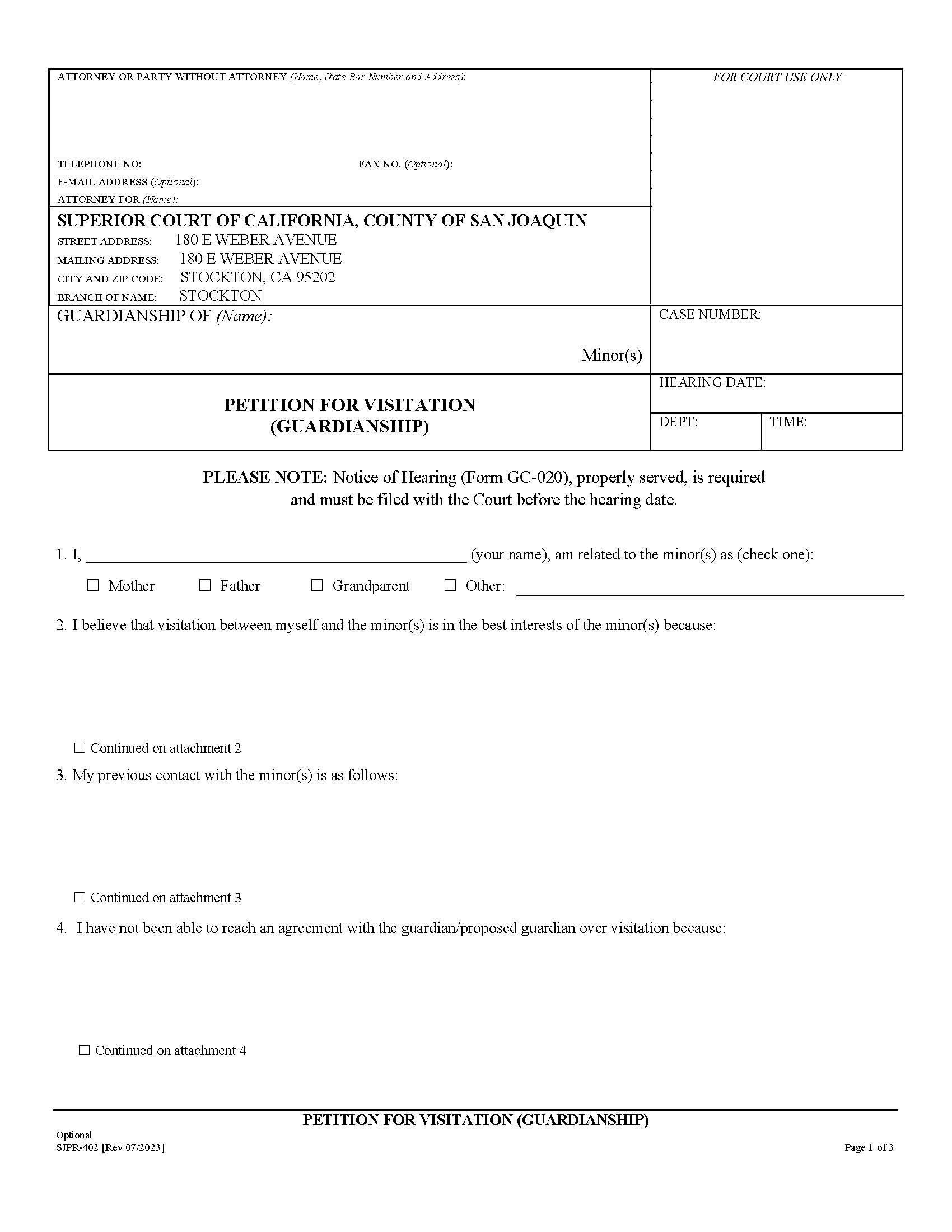 Petition For Visitation {SJPR-402} | Pdf Fpdf Docx | California