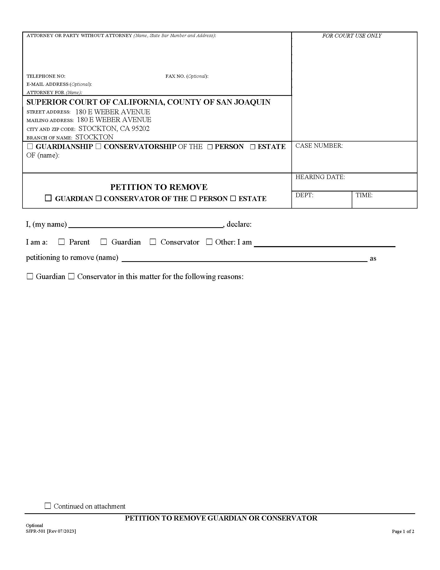 Petition To Remove Guardian Or Conservator {SJPR-501} | Pdf Fpdf Docx | California