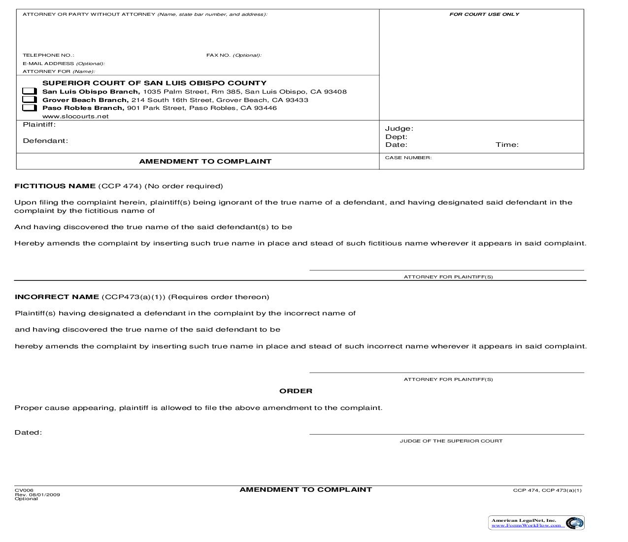 Amendment To Complaint {CV006} | Pdf Fpdf Doc Docx | California