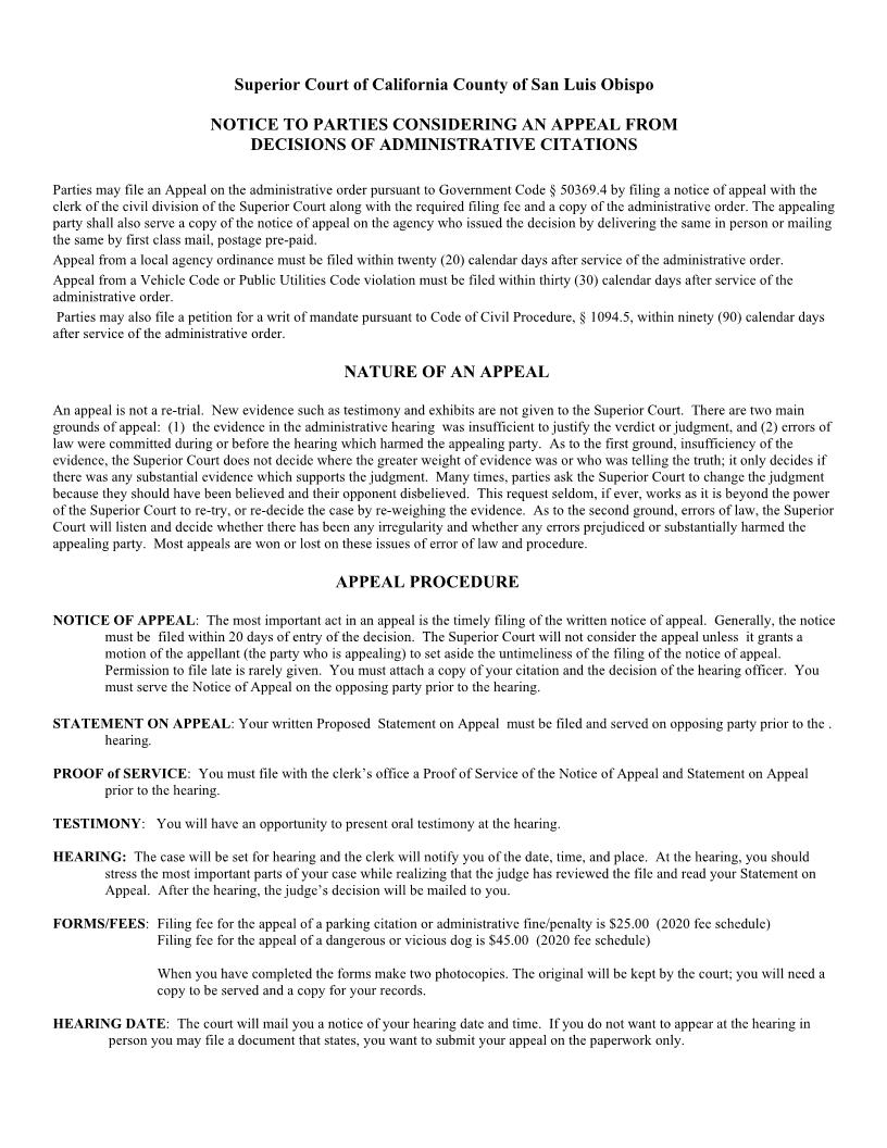 Appeal Of Administrative Citation | Pdf Fpdf Docx | California