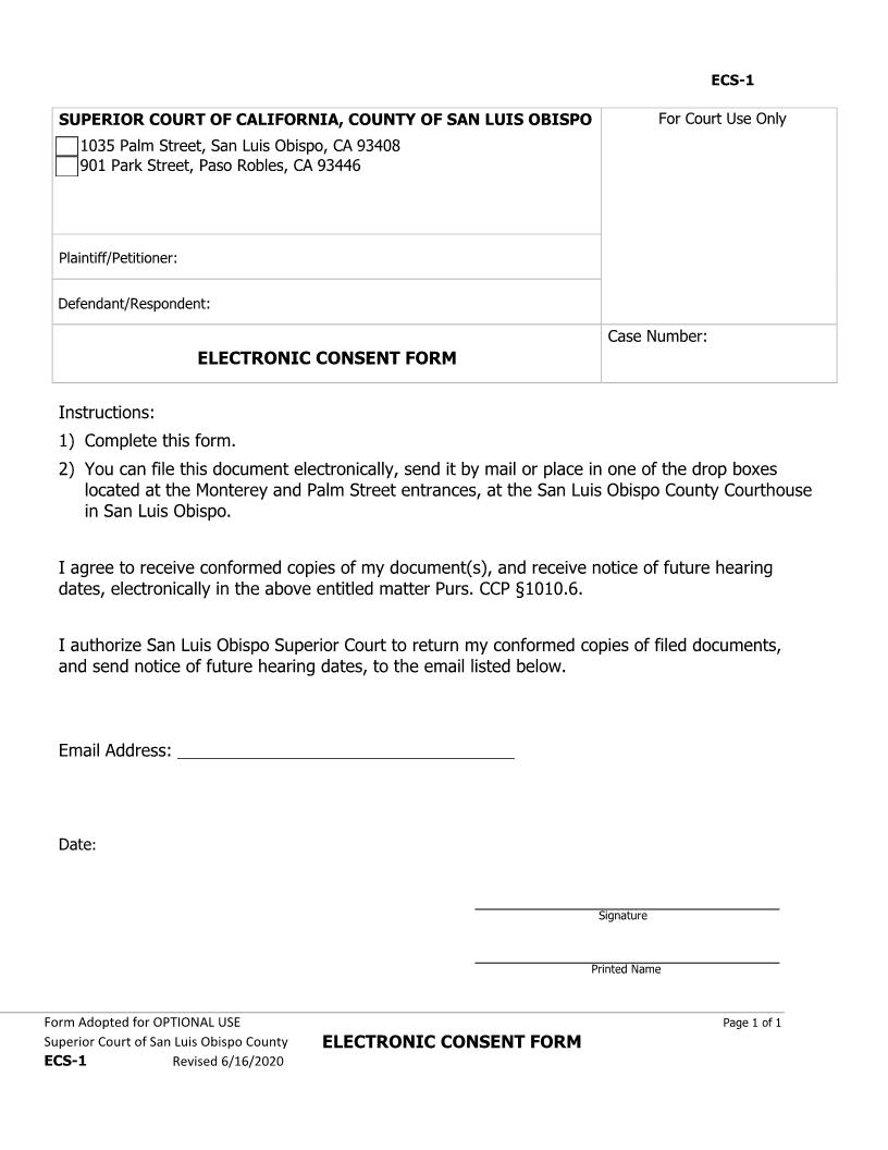 Electronic Consent {ECS-1} | Pdf Fpdf Docx | California