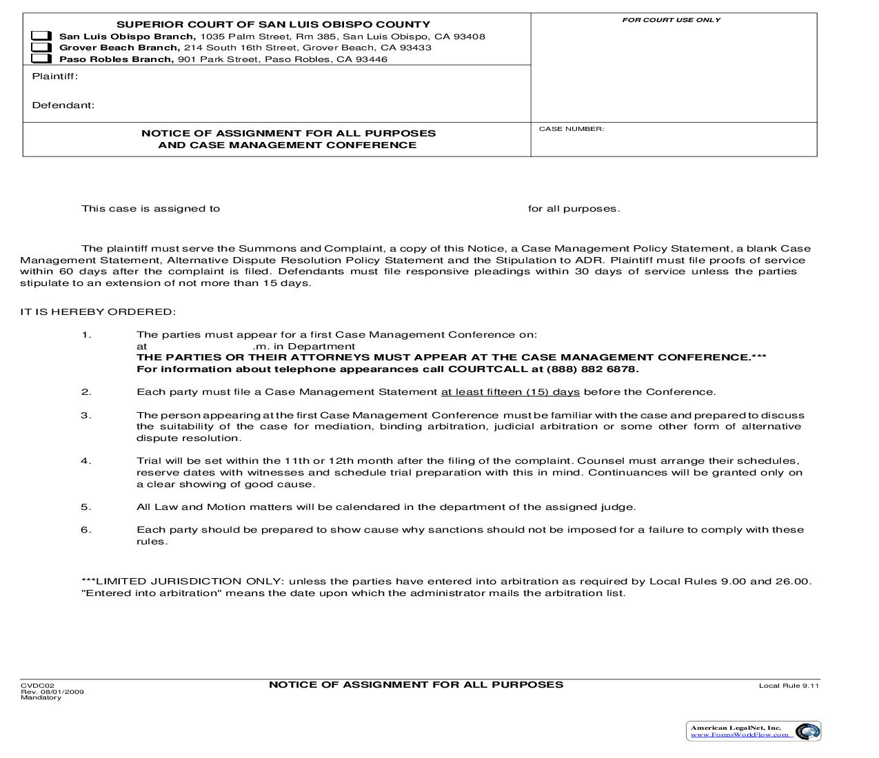 Notice Of Assignment For All Purposes And Case Management Conference {CVDC02} | Pdf Fpdf Doc Docx | California