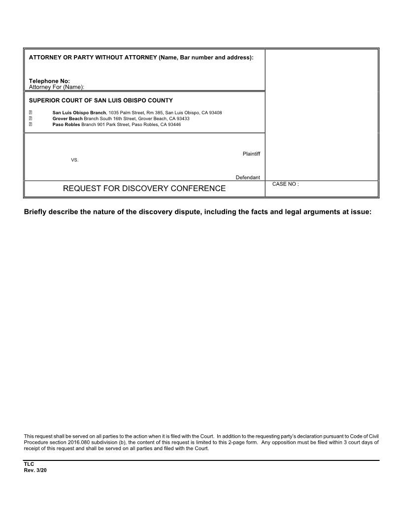 Request For Discovery Conference {CSC01} | Pdf Fpdf Doc Docx | California