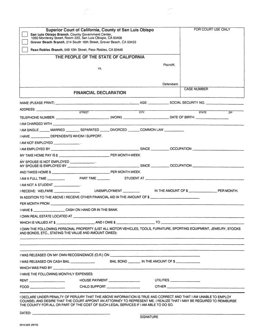 Financial Declaration | Pdf Fpdf Docx | California