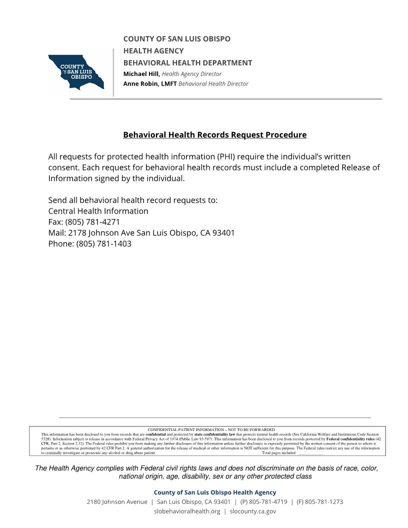 Mental Health Records Request (For Attorneys) | Pdf Fpdf Docx | California