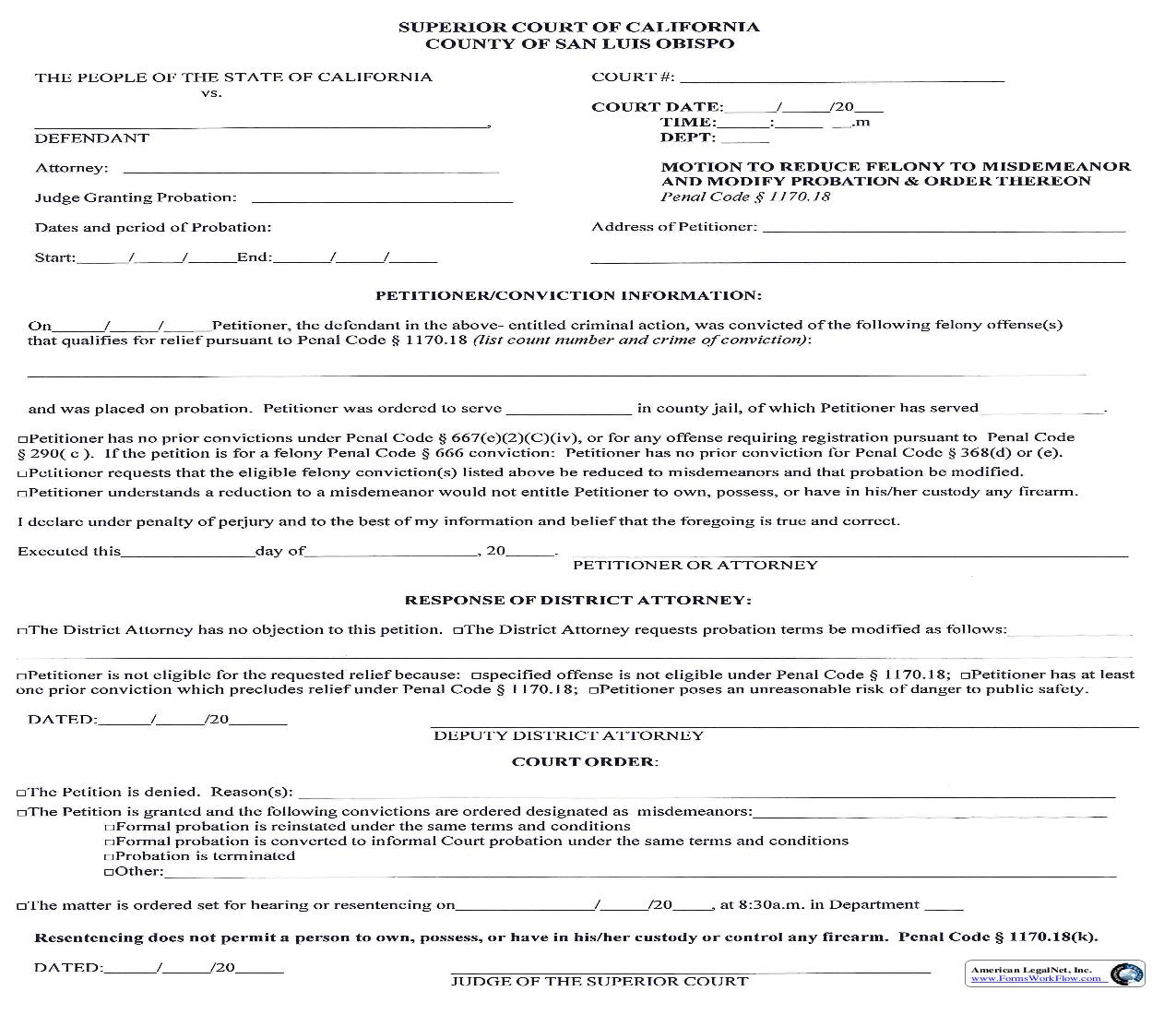 Motion To Reduce Felony To Misdemeanor (Probation) | Pdf Fpdf Doc Docx | California