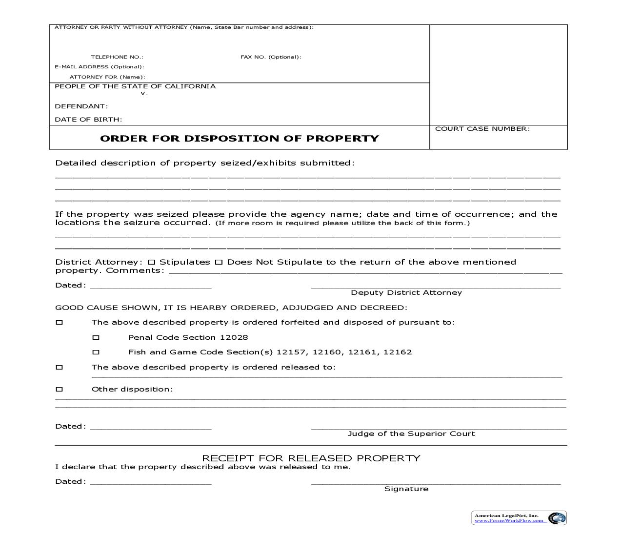 Order For Disposition Of Property | Pdf Fpdf Doc Docx | California
