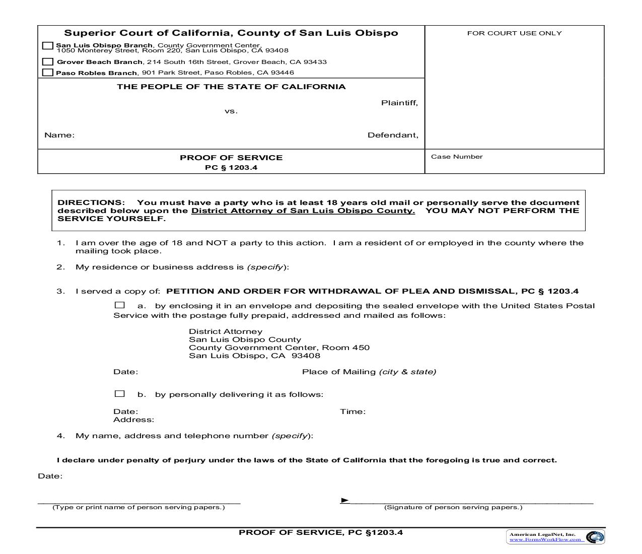 Proof Of Service PC 1203.4 | Pdf Fpdf Doc Docx | California
