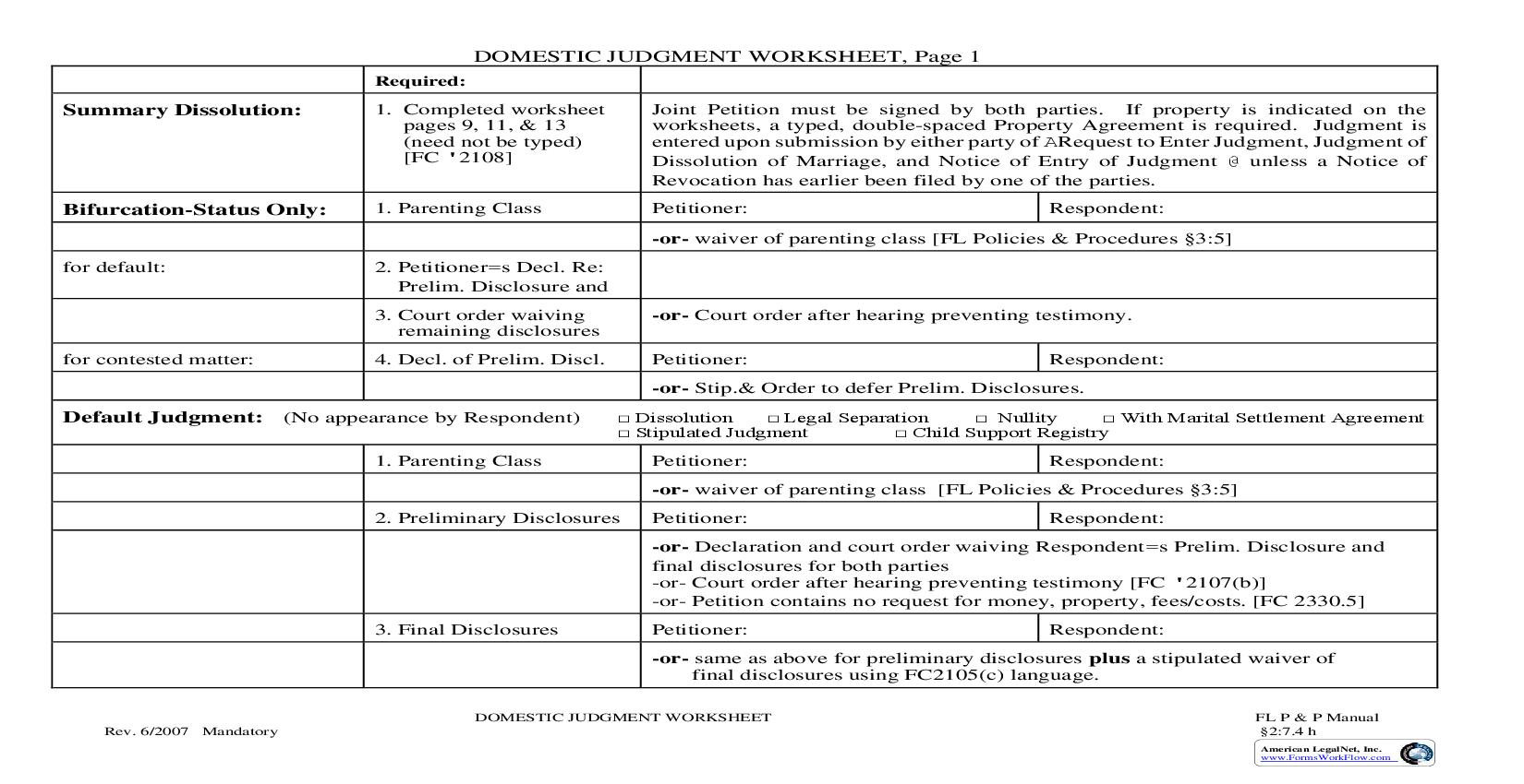 Domestic Judgment Worksheet {FL002} | Pdf Fpdf Doc Docx | California