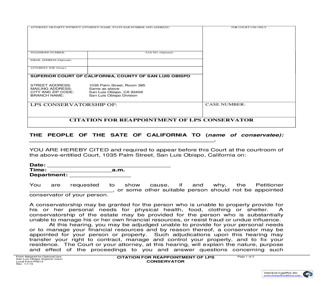 Citation For Reappointment Of LPS Conservator {PR013} | Pdf Fpdf Doc Docx | California