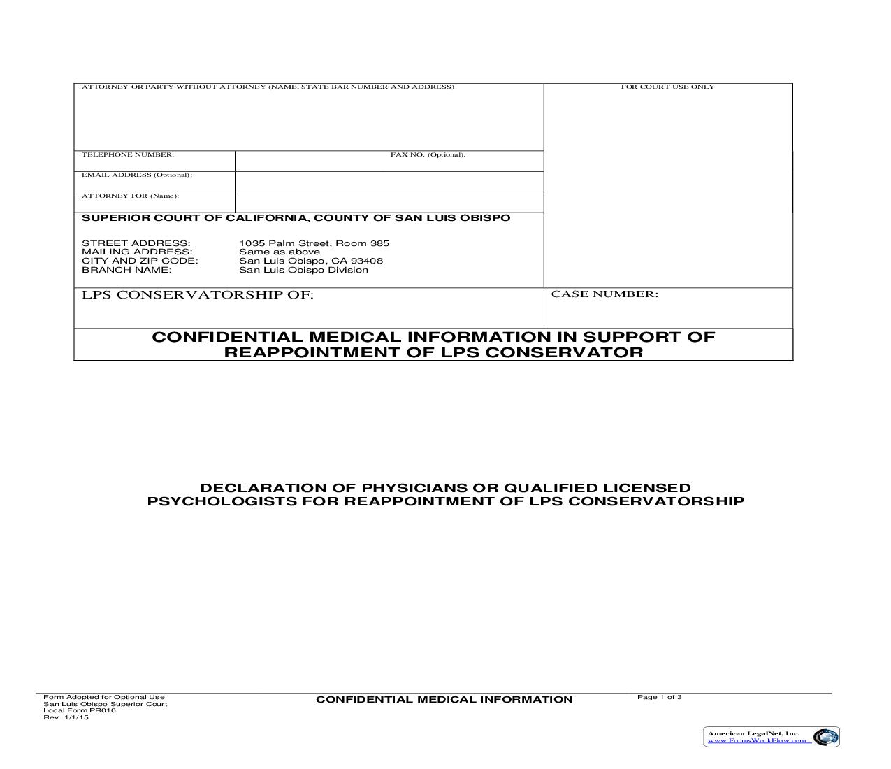 Confidential Medical Information {PR010} | Pdf Fpdf Doc Docx | California