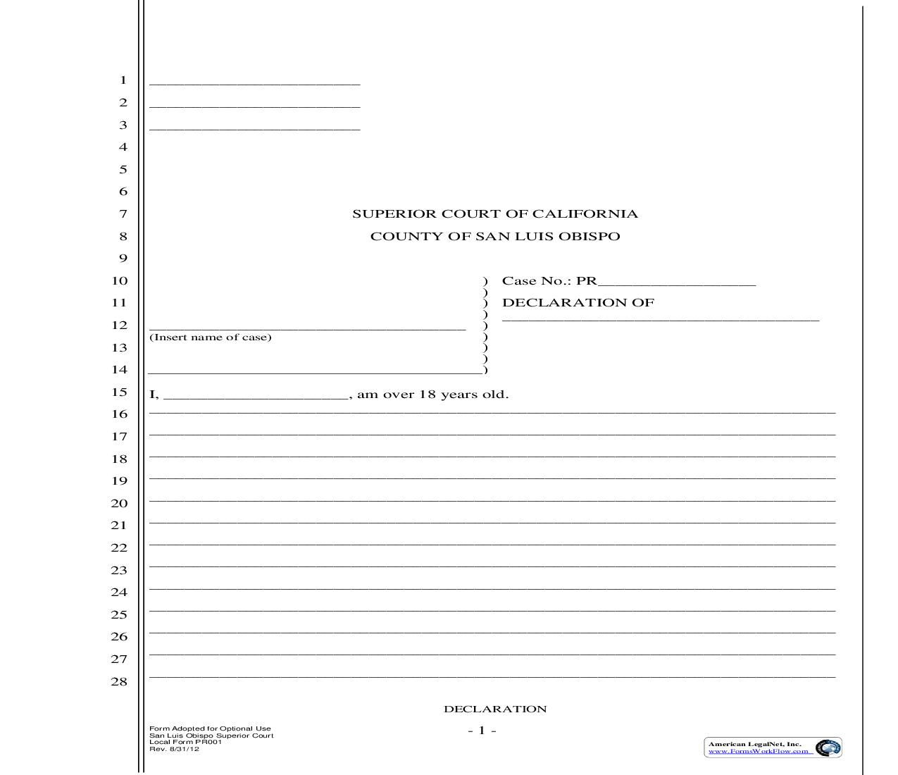 Declaration {PR001} | Pdf Fpdf Doc Docx | California