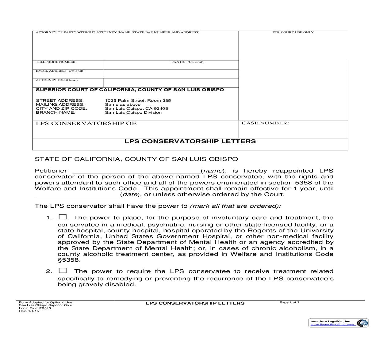 LPS Conservatorship Letters {PR015} | Pdf Fpdf Doc Docx | California