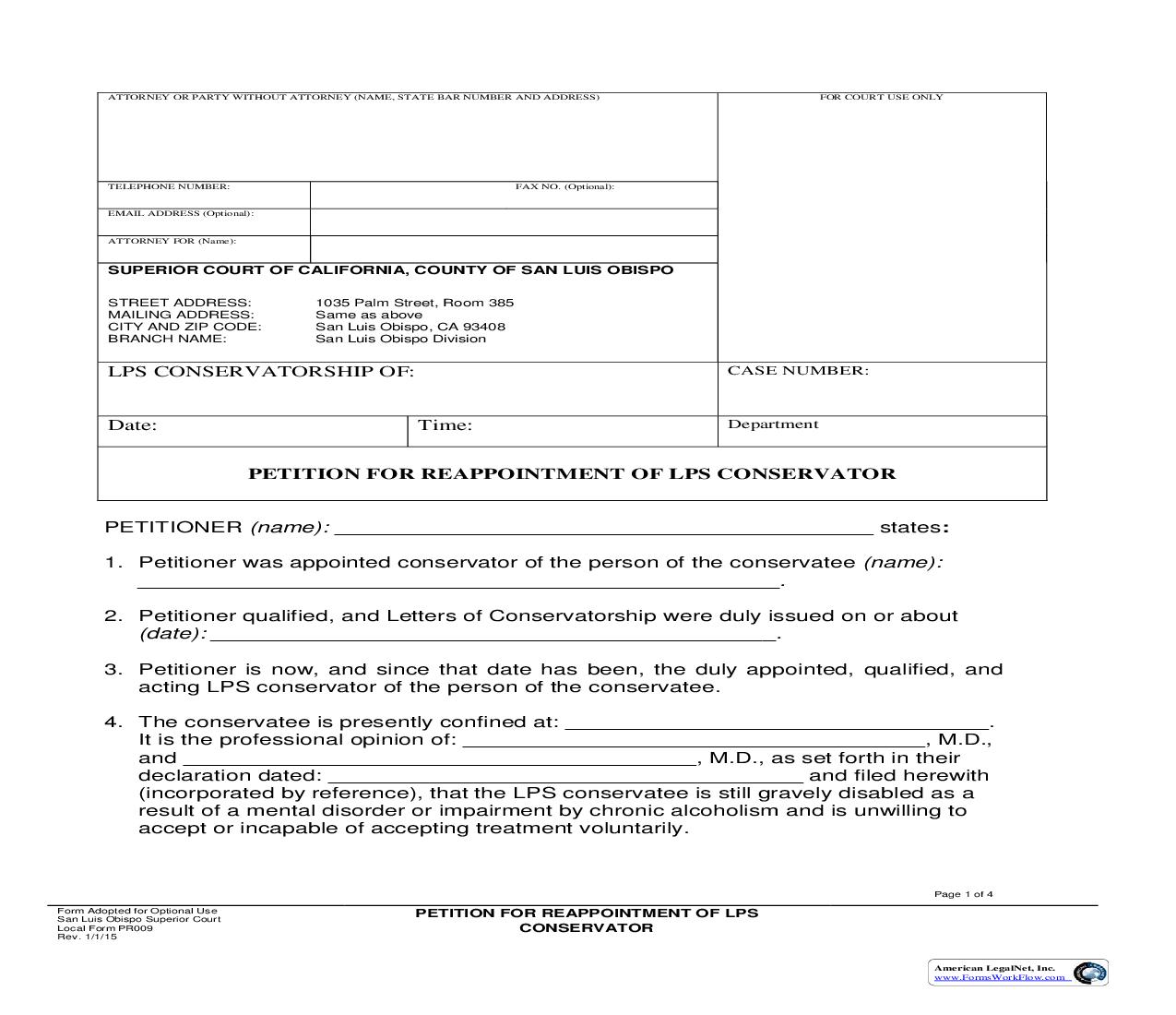 Petition For Reappointment Of LPS Conservator {PR009} | Pdf Fpdf Doc Docx | California