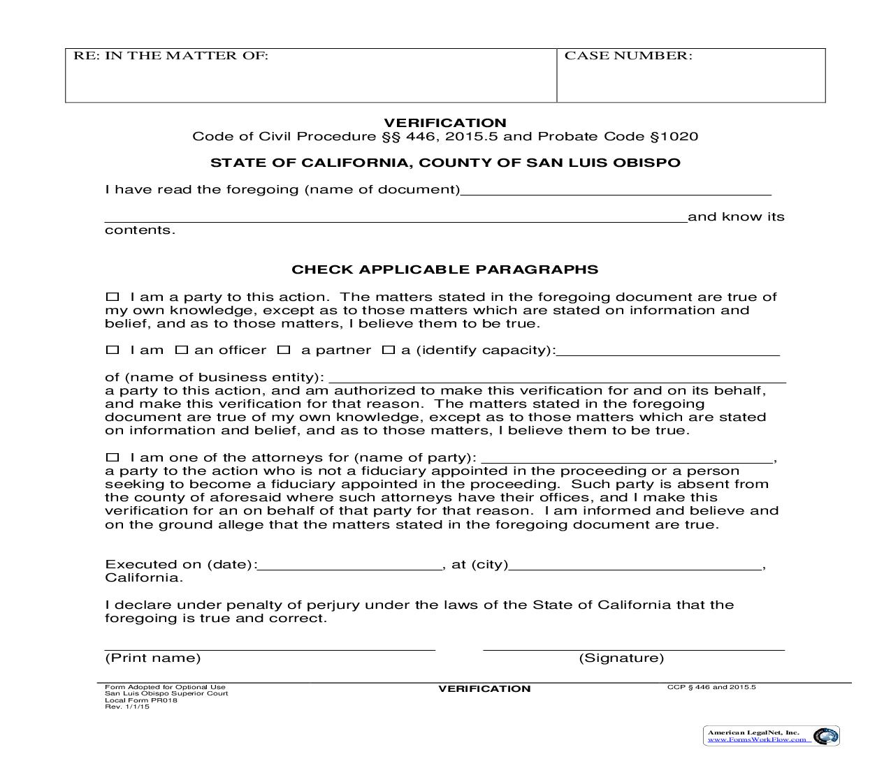 Verification {PR018} | Pdf Fpdf Doc Docx | California