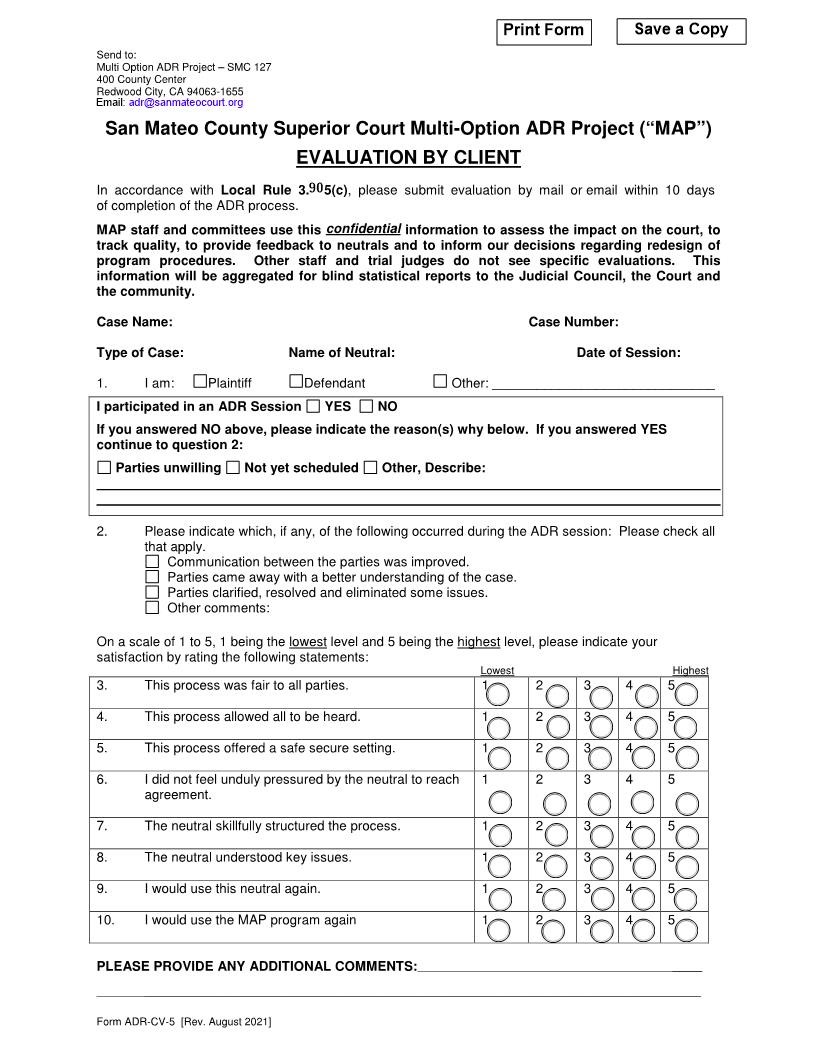 Client Evaluation {ADR-CV-5} | Pdf Fpdf Docx | California