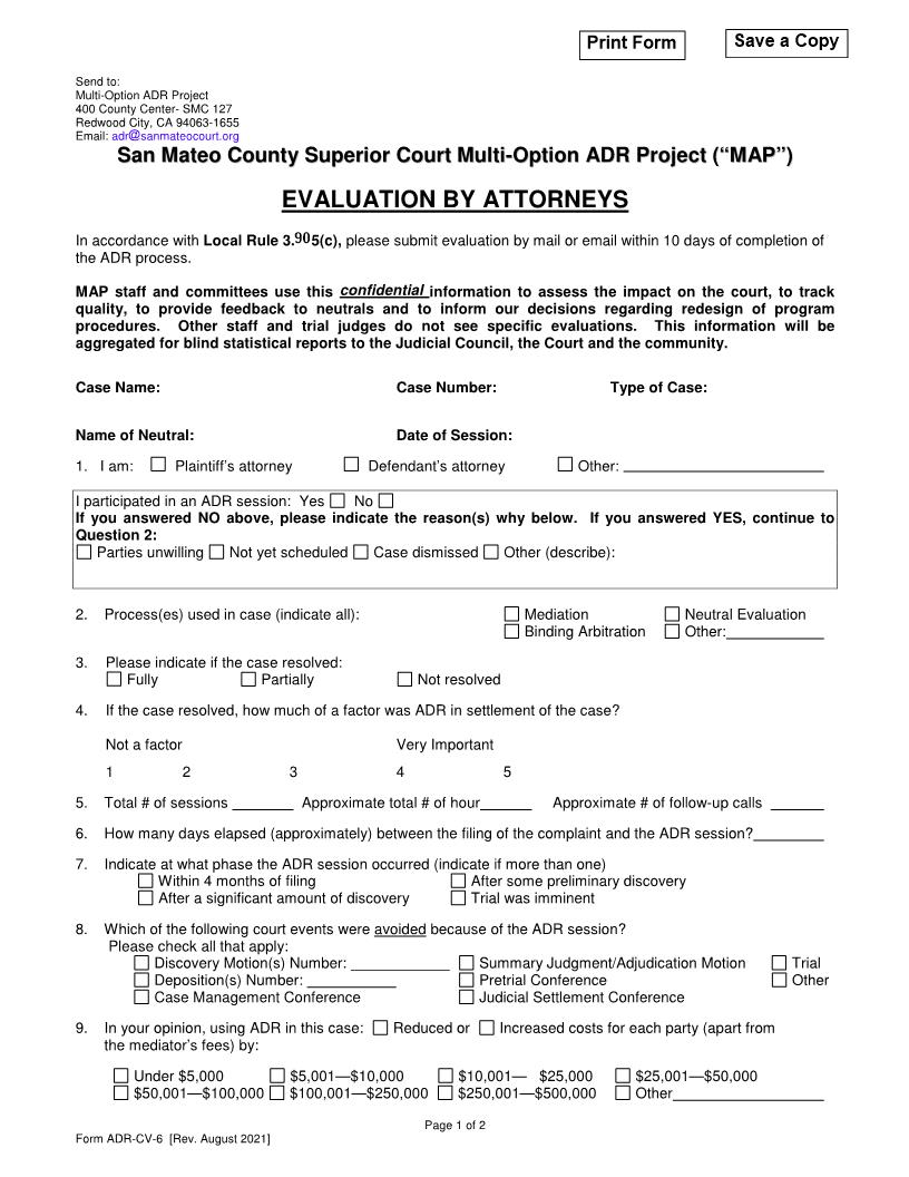 Evaluation By Attorney {ADR-CV-6} | Pdf Fpdf Docx | California