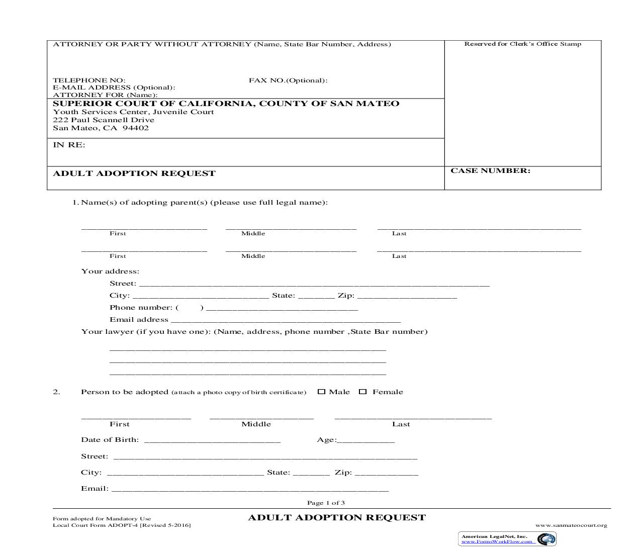 Adult Adoption Request {ADOPT-4} | Pdf Fpdf Doc Docx | California