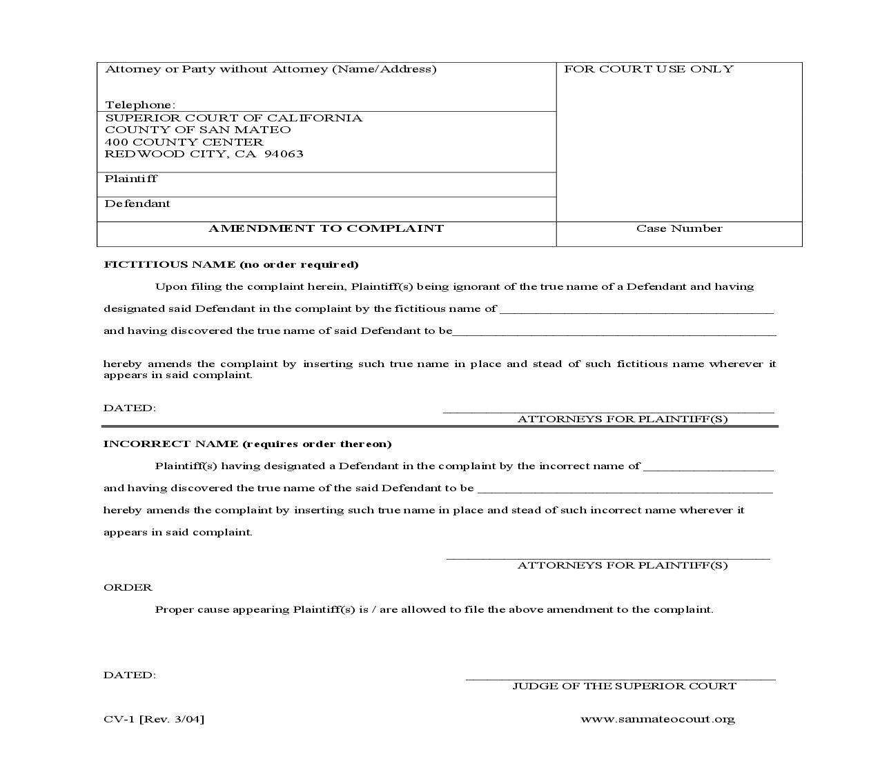Amendment To Complaint {CV-1} | Pdf Fpdf Doc Docx | California