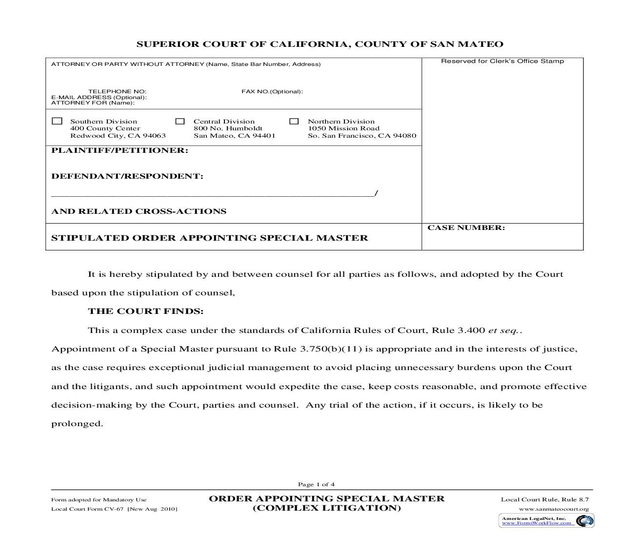 Order Appointing Special Master {CV-67} | Pdf Fpdf Doc Docx | California