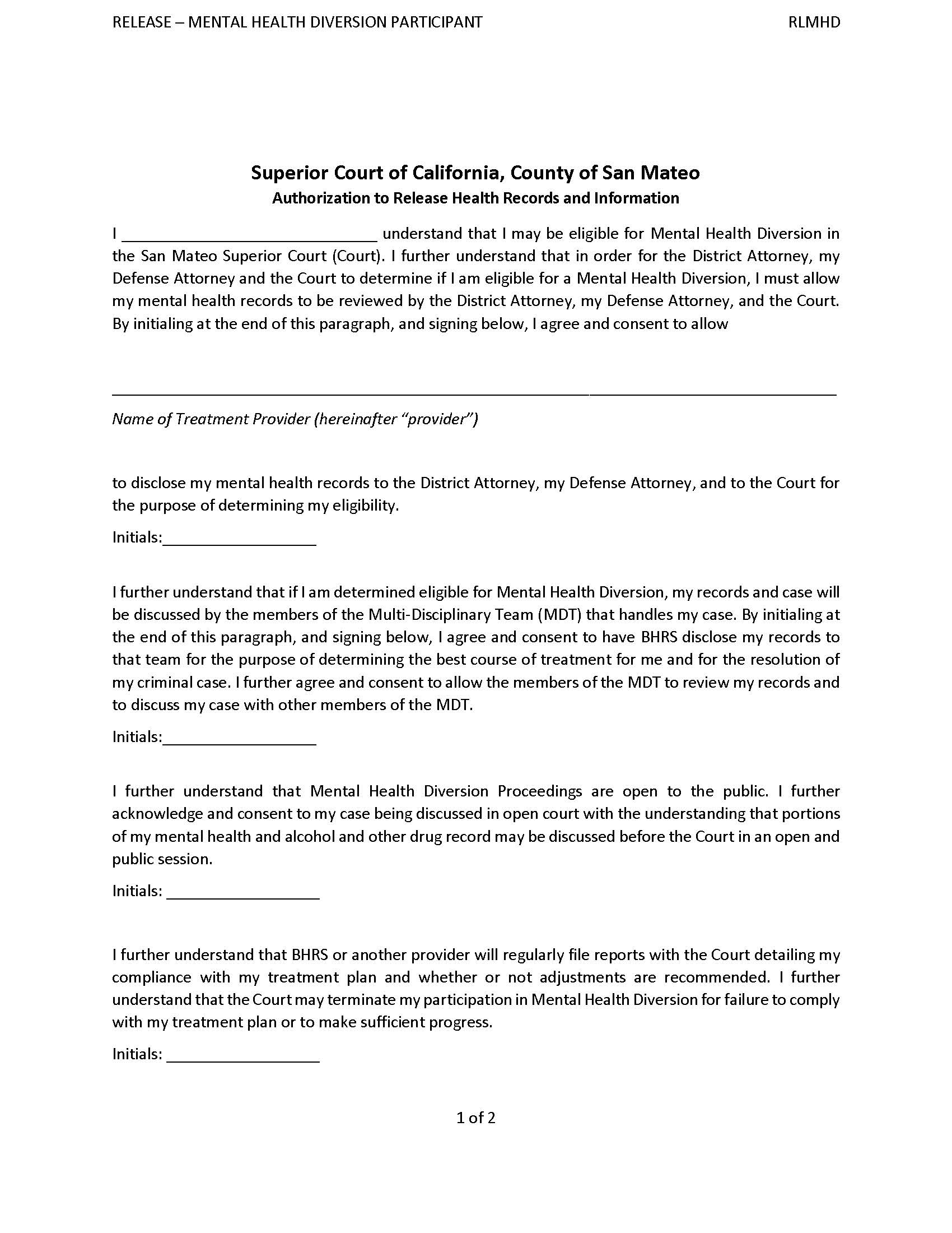 Authorization To Release Health Records And Information {RLMHD} | Pdf Fpdf Docx | California