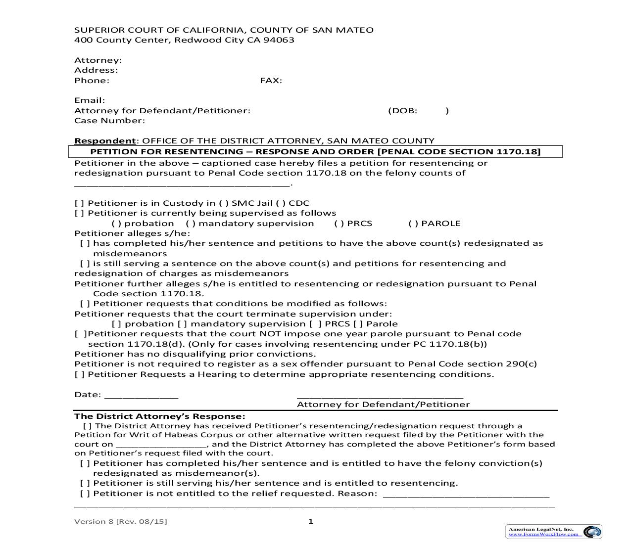 Prop 47 (Petition For Resentencing-Response And Order) {Prop-47} | Pdf Fpdf Doc Docx | California