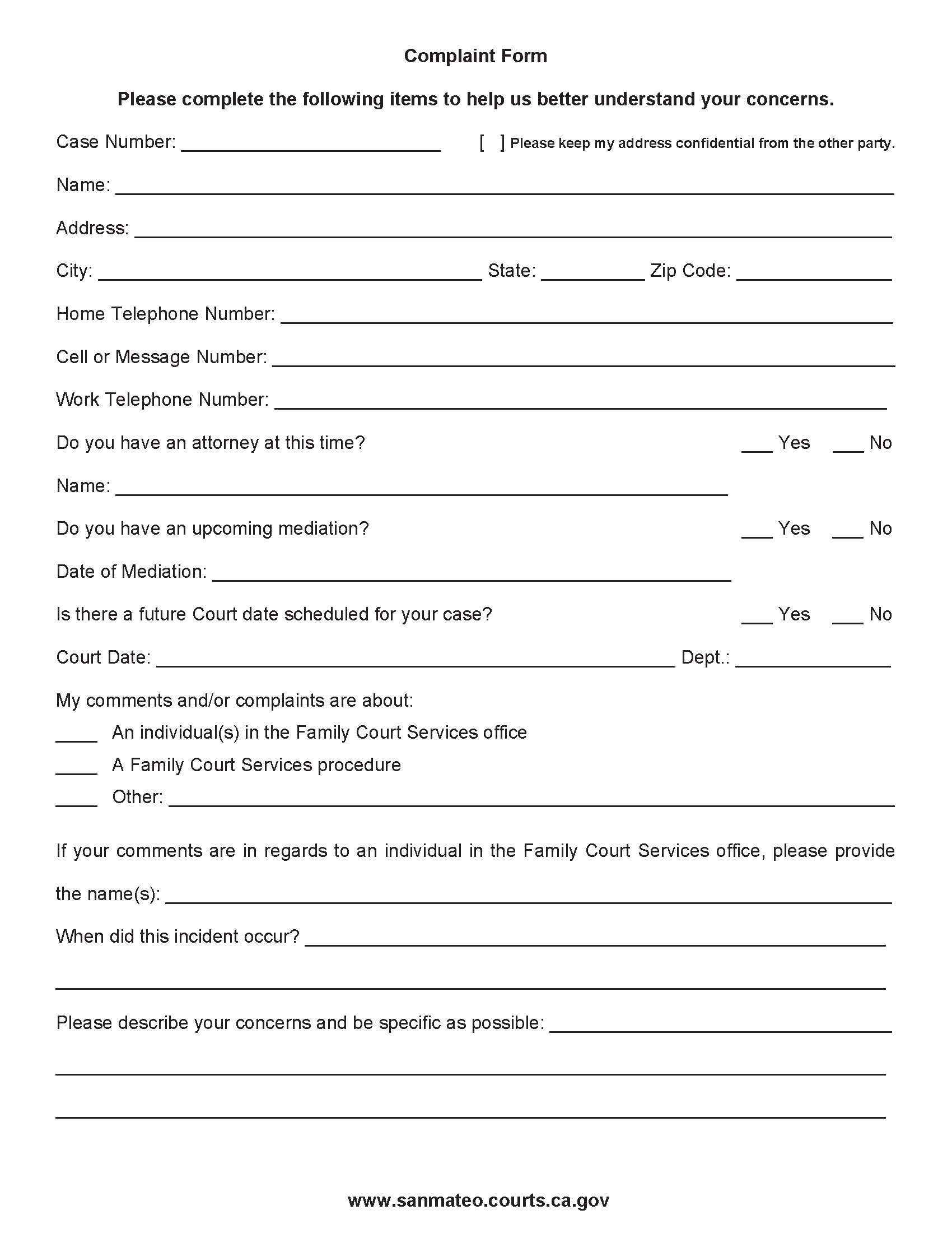 Client Comment Form {FCS-1} | Pdf Fpdf Docx | California