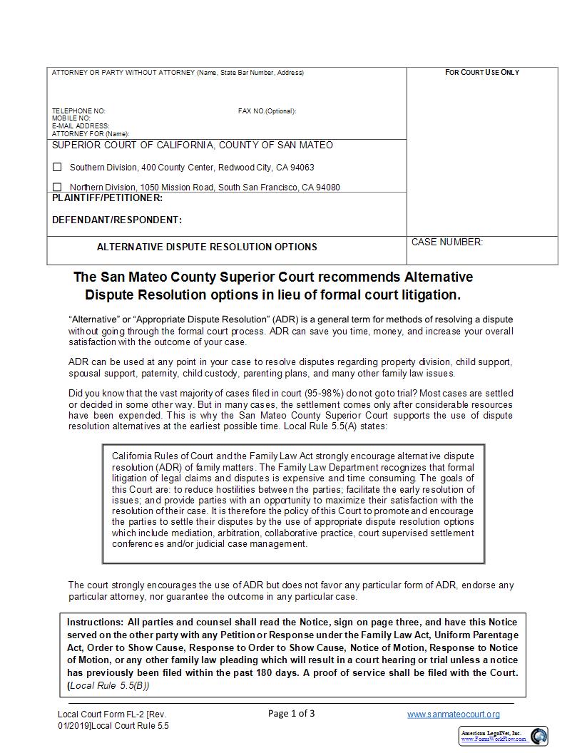 Notice Of ADR Options {FL-2} | Pdf Fpdf Docx | California